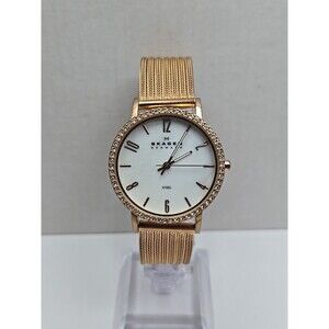 Womens Skagen Rose Gold Crystals 32mm Mother Of Pearl Mesh Watch New Battery